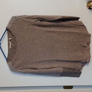 Soft Surroundings Waffle Knit, Lace Sleeve Women's Knit Top - Pink & Gray